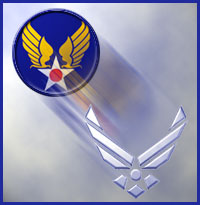 Historic Air Force logo fading to modern Air Force logo
